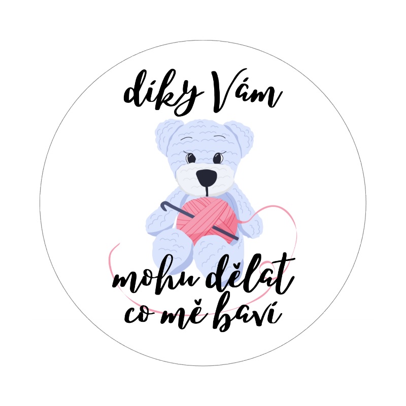 Samolepky "díky Vám mohu dělat co mě baví", kruh 4cm (arch 20ks)