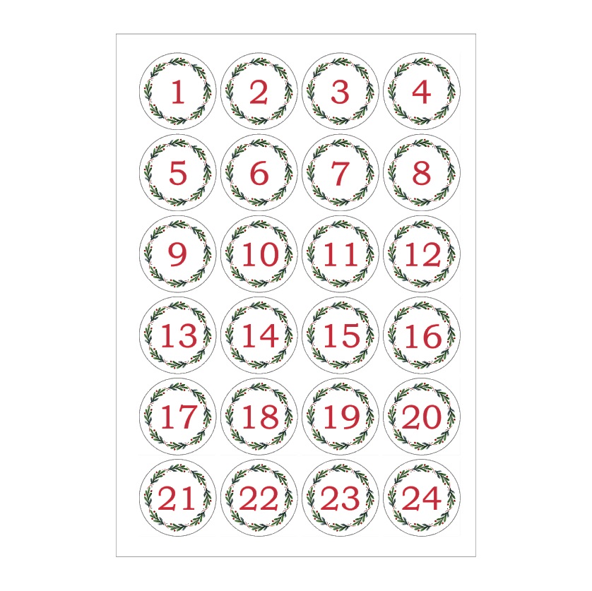Samolepky adventní 1-24, kruh 3,5cm (arch 24ks)