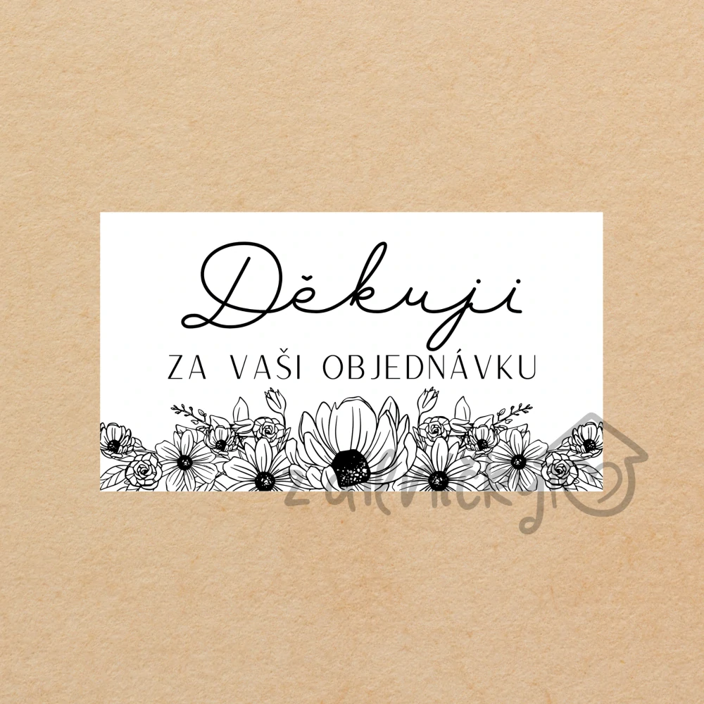Děkovné kartičky 10ks - květiny2, čb