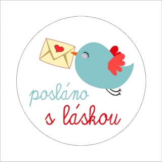 Samolepky "POSLÁNO S LÁSKOU" 4cm (arch 20ks)