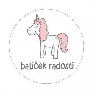 Samolepky "BALÍČEK RADOSTI" 4cm (arch 20ks)