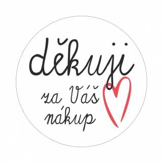 Samolepky "děkuji za Váš nákup" malované srdíčko, kruh 4cm (arch 20ks)