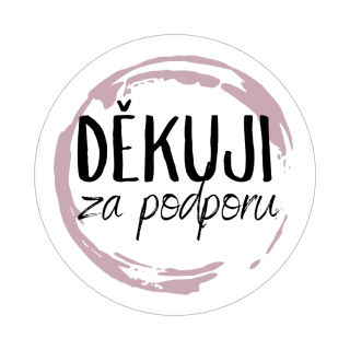 Samolepky "děkuji za podporu" fialový kruh, kruh 4cm (arch 20ks)