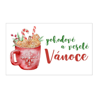 Samolepky "pohodové a veselé Vánoce" hrníček, 5x3cm (arch 21ks)