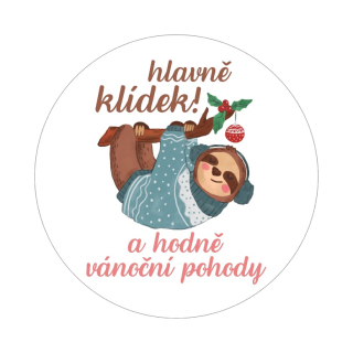 Samolepky "hlavně klídek" Vánoce, kruh 4cm (arch 20ks)