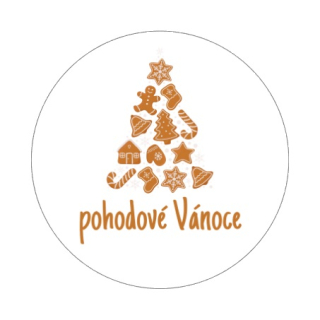 Samolepky "pohodové Vánoce" perníčky, kruh 4cm (arch 20ks)