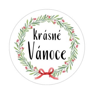 Samolepky "krásné Vánoce" věnec, kruh 4cm (arch 20ks)
