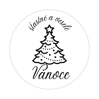 Samolepky "šťastné a veselé Vánoce" čb, kruh 4cm (arch 20ks)