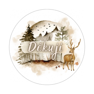 Samolepky "Děkuji" podzim les, kruh 4cm (arch 20ks)