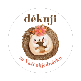 Samolepky "děkuji za Vaší objednávku" ježek, kruh 4cm (arch 20ks)