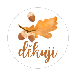 Samolepky "děkuji" žaludy, kruh 4cm (arch 20ks)