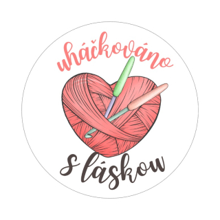 Samolepky "uháčkováno s láskou" srdce, kruh 4cm (arch 20ks)