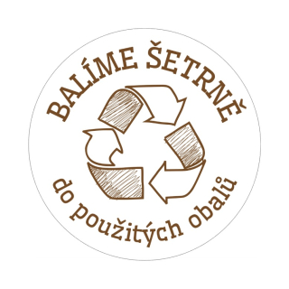 Samolepky "balíme šetrně" hnědá, kruh 4cm (arch 20ks)