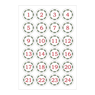 Samolepky adventní 1-24, kruh 3,5cm (arch 24ks)