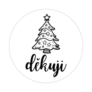 Samolepky Vánoce "děkuji" stromek, kruh 4cm (arch 20ks)