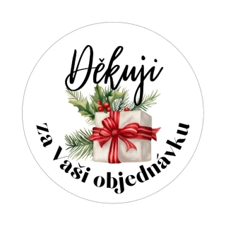 Samolepky Vánoce "děkuji za Vaši objednávku" dárek, kruh 4cm (arch 20ks)