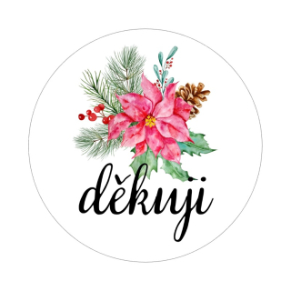Samolepky Vánoce "děkuji" vánoční hvězda, kruh 4cm (arch 20ks)