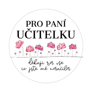 Samolepky - pro paní učitelku "děkuji" květinky, kruh 4cm (arch 20ks)