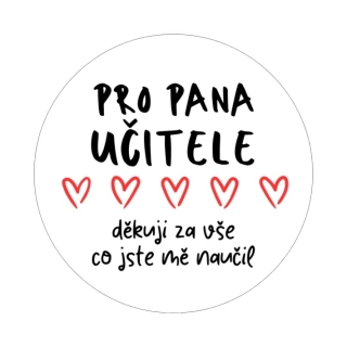 Samolepky - pro pana učitele "děkuji" srdíčka, kruh 4cm (arch 20ks)
