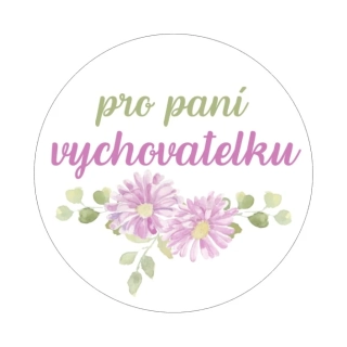 Samolepky - pro paní vychovatelku, růžové květiny, kruh 4cm (arch 20ks)