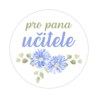 Samolepky - pro pana učitele, modré květiny, kruh 4cm (arch 20ks)