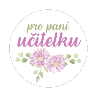 Samolepky - pro paní učitelku, růžové květiny, kruh 4cm (arch 20ks)