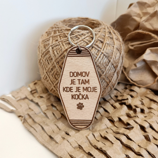 Dřevěný přívěsek - "domov je tam, kočka"
