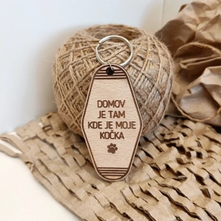 Dřevěný přívěsek - "domov je tam, kočka"