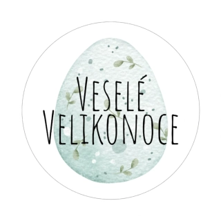 Samolepky - Veselé Velikonoce - vajíčko modré, kruh 4cm (arch 20ks)