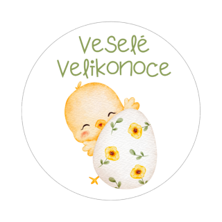 Samolepky - Veselé Velikonoce - kuřátko, kruh 4cm (arch 20ks)