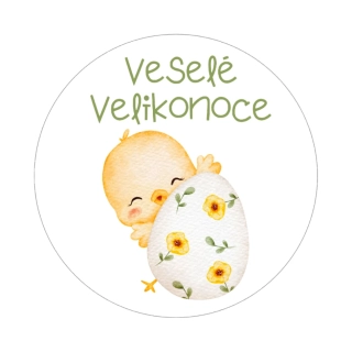Samolepky - Veselé Velikonoce - kuřátko, kruh 4cm (arch 20ks)